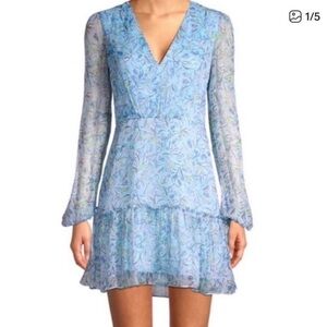 Saloni Light Blue Patterned Long Sleeve Dress